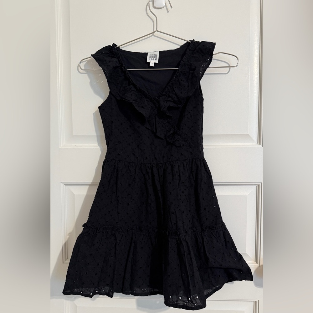 Elegant Black cotton eyelet Kids Dress with Frills